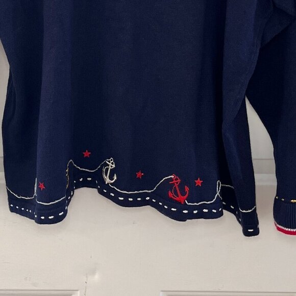 Storybook Knits Woman's Plus-Size Embroider Navy Anchor Nautical Sweater Sz 2x - Picture 7 of 9